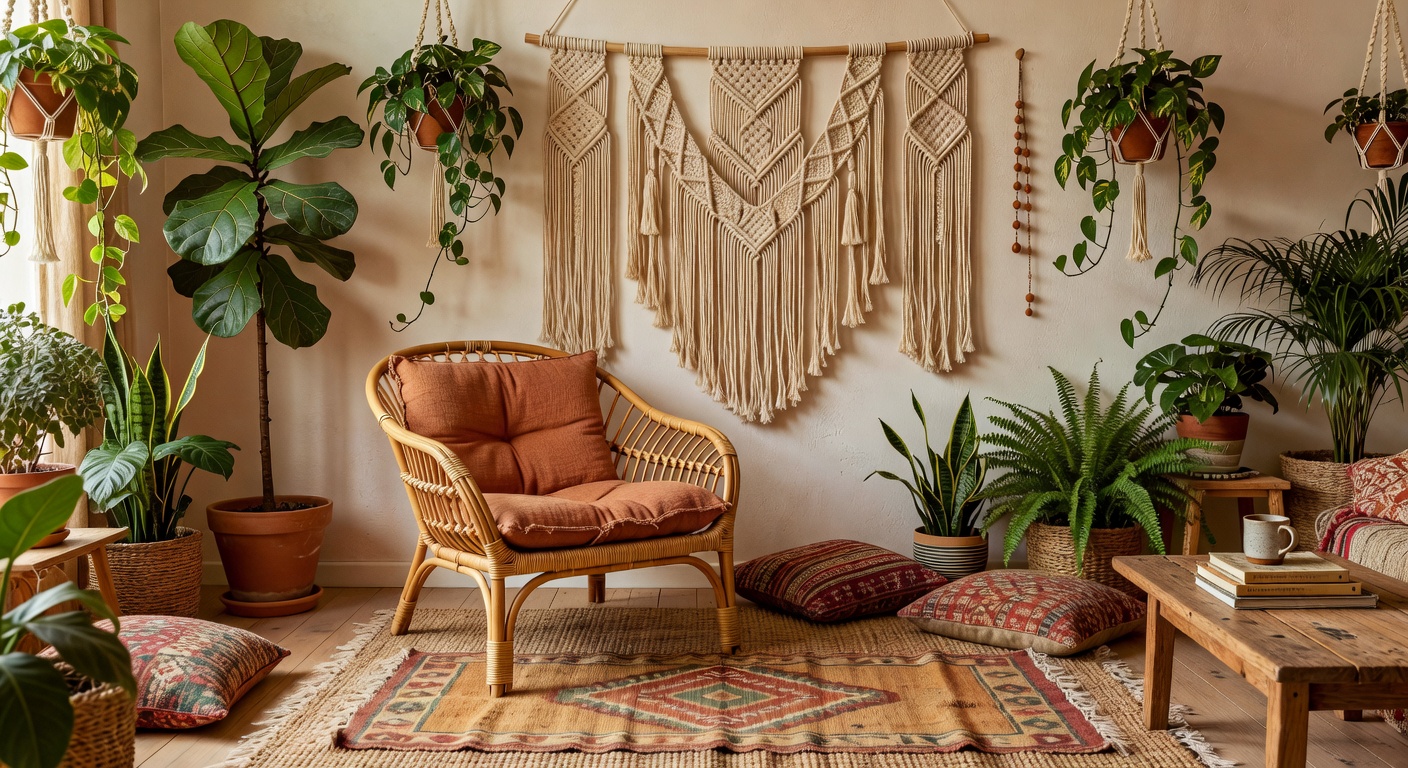 Sillón Rattan Bohème en sala de estar