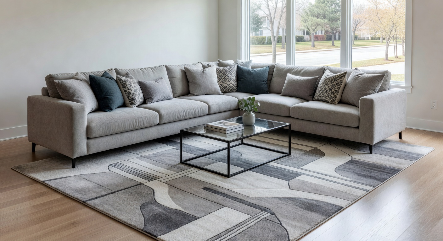 Sala de estar elegante con sofá seccional gris